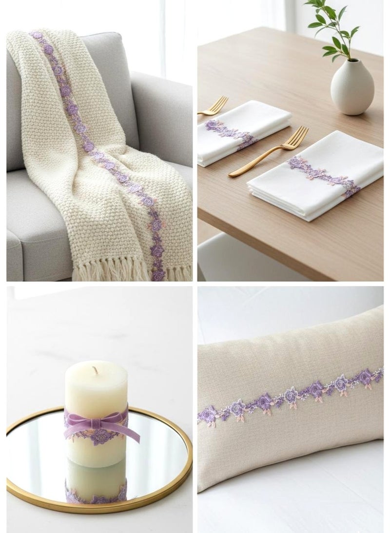 Luxury Purple with Pink Floral Lace Border - 5 Yards - High-Density Embroidered Trim for DIY Sewing, Hijabs, and Dressmaking. - Image 3
